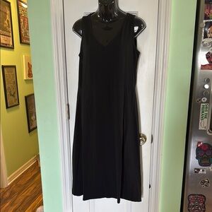 August Silk Black Criss Cross Back Jersey Knit A Line Midi Dress Size Medium